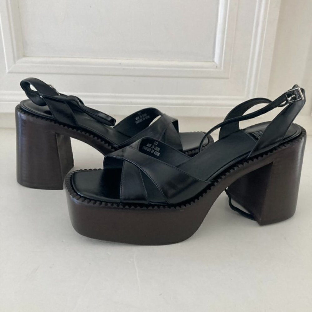 NIB Jeffery Campbell Free People Naomi Black Leather Platform Heels Sz 10